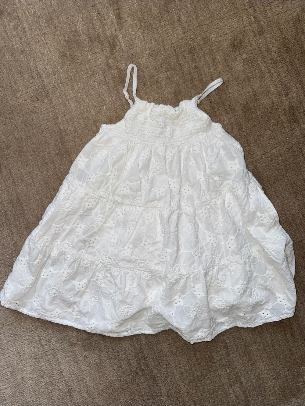 2T floral White Eyelet Sundress - Smocked Bodice
